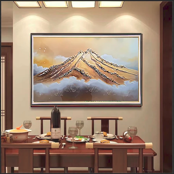 f15云顶金峰﹣轻奢客厅沙发背景墙高端大气钢化玻璃装裱实物画