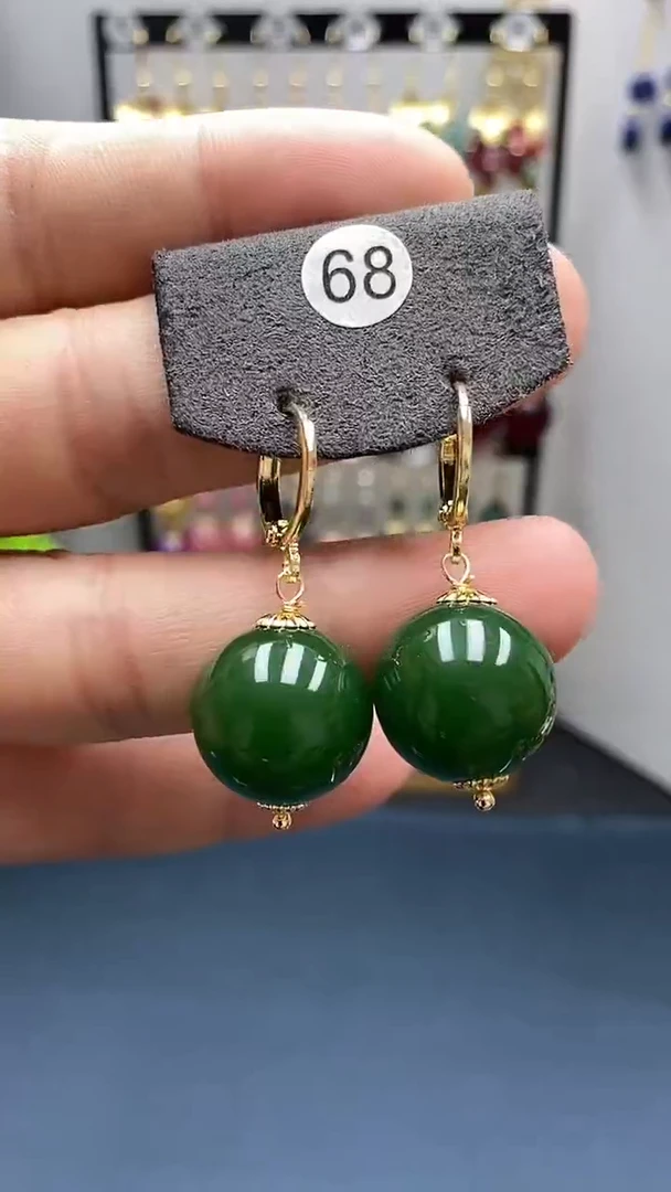 【闪购商品】和田玉耳饰银S925镀金镶嵌尺寸16mm耳扣22