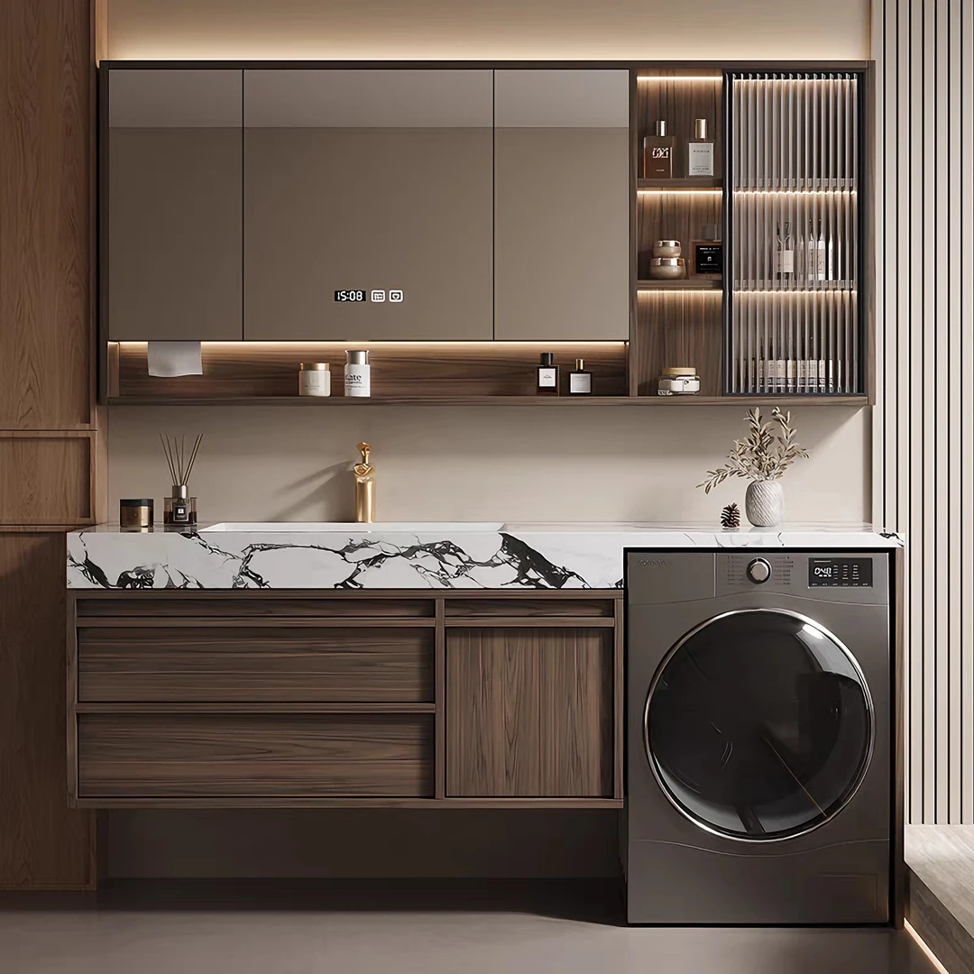 定制阳台洗衣机一体岩板浴室柜组合洗漱台洗脸盆洗手盆