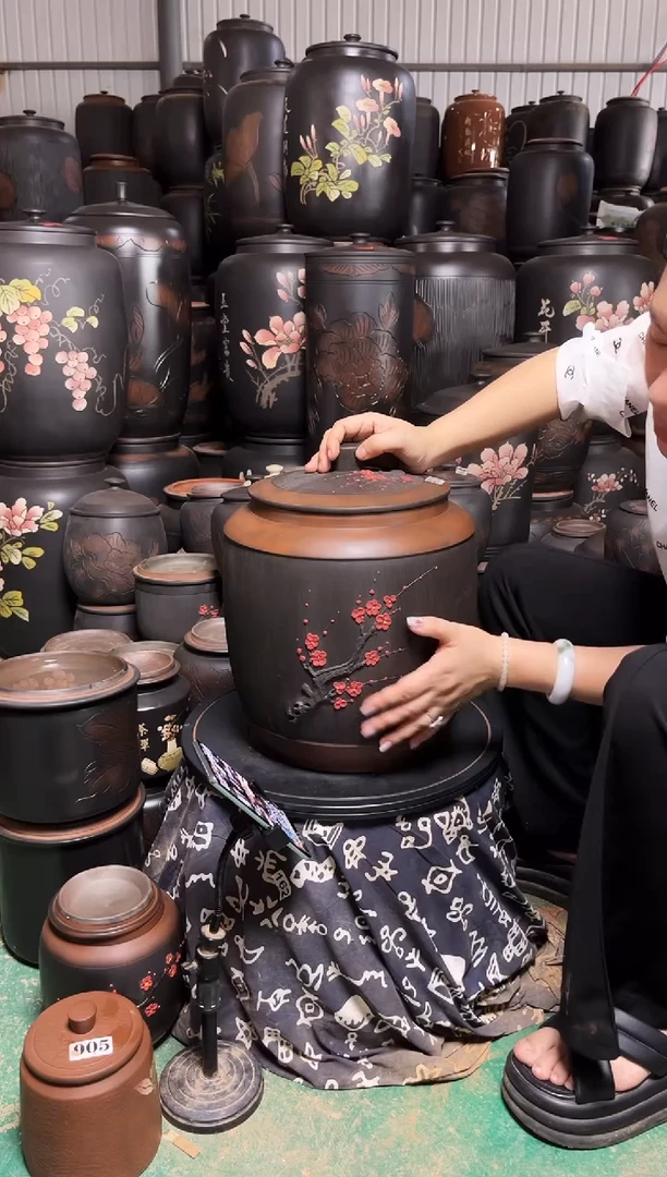 罐瑕疵小茶缸高35cm 红梅 496