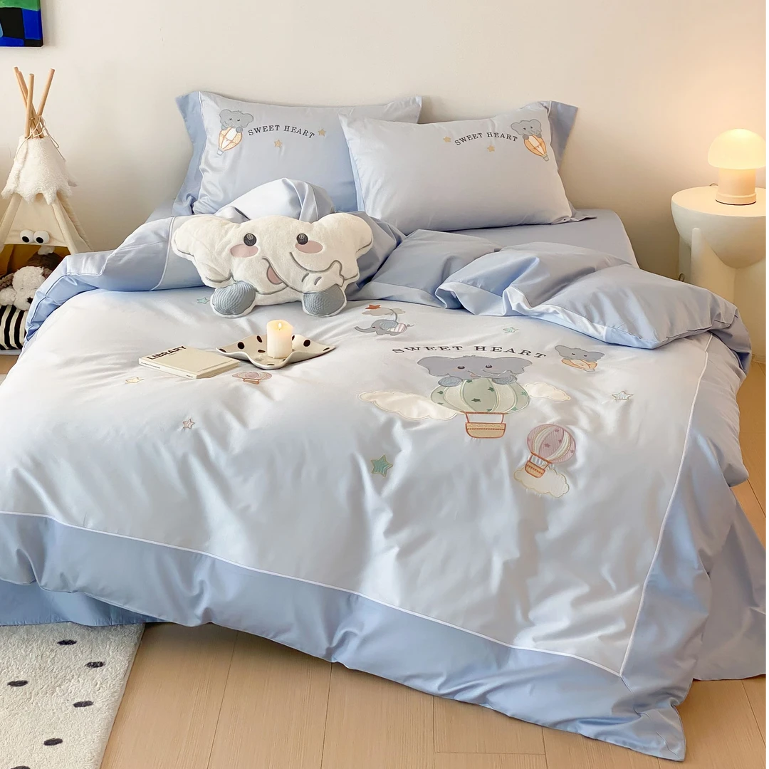 卡通系列24秋冬新品全棉纯棉四件套三件套卡通风儿童床品刺绣工艺