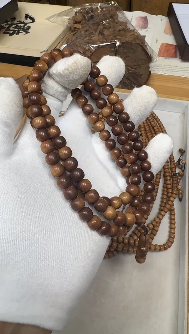 檀香木手串/手链花*?老山檀香檀香王7.5*8*108横纹沉水黑肉