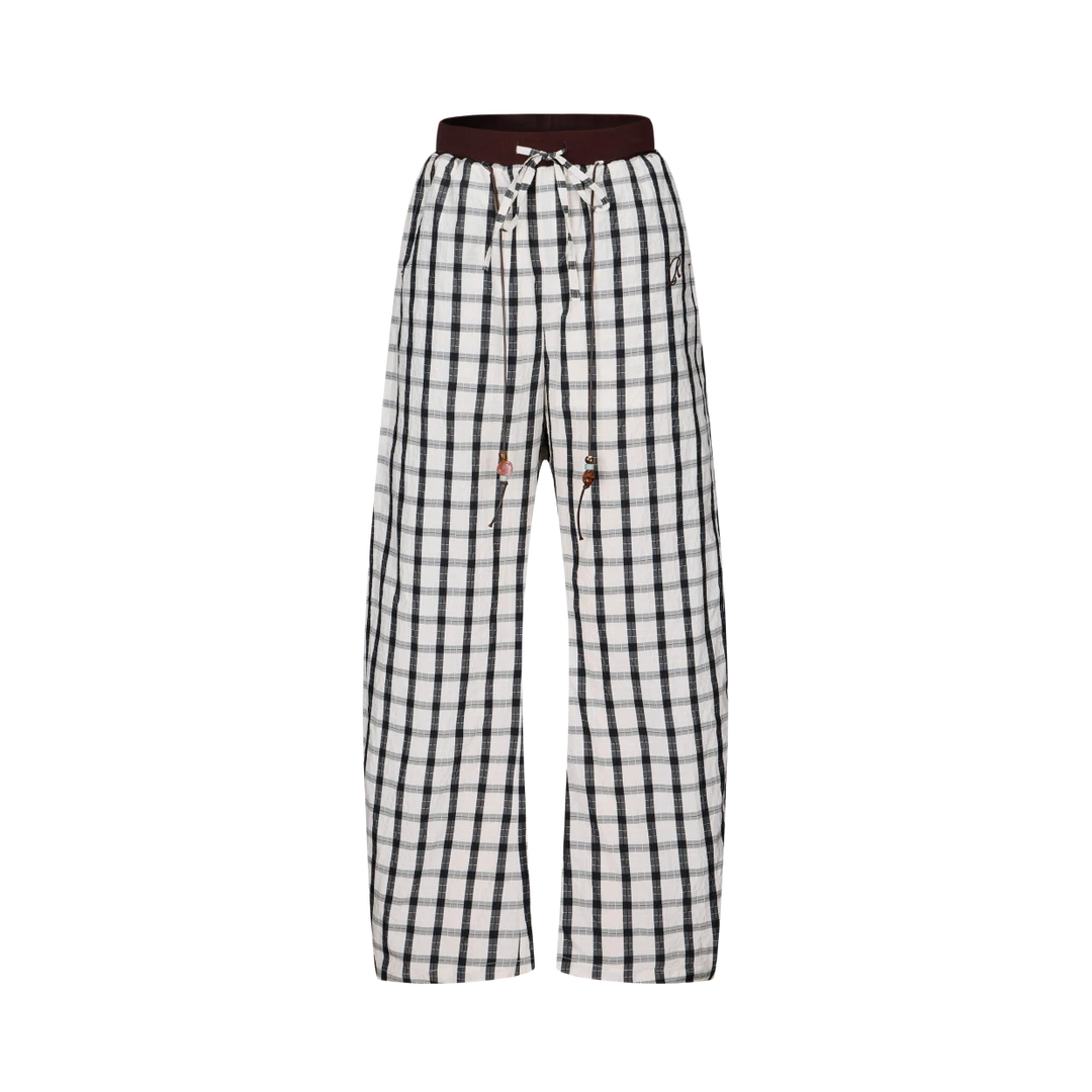 河岸家设计师RAWVEIL游园会错位双层串珠茧型格纹长裤25夏