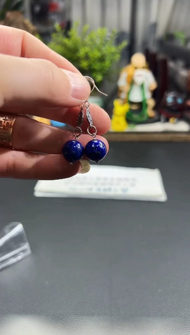 青金石银S925镶嵌耳饰 B6028 多样性发其一