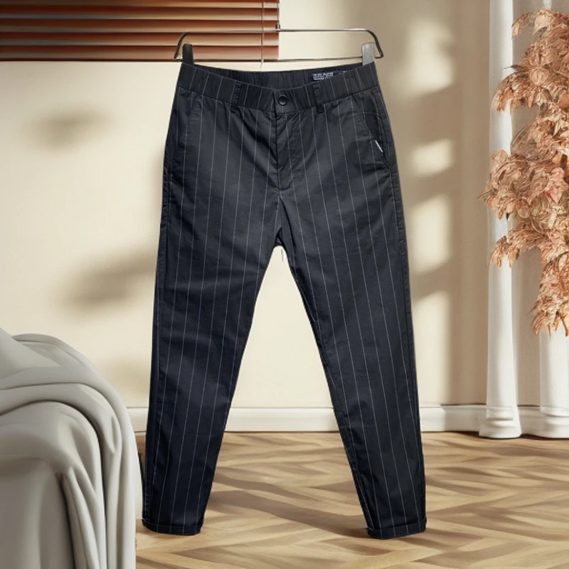 VALVOELITE春秋潮流男士韩版修身小脚裤休闲裤子百搭条纹九分裤潮