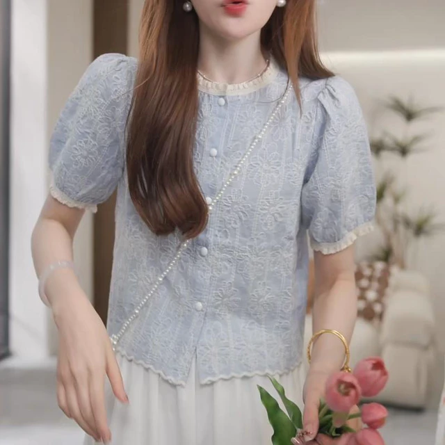 欧洲站高端夏季时尚法式短袖衬衫女装2025新款洋气高级感穿搭上衣