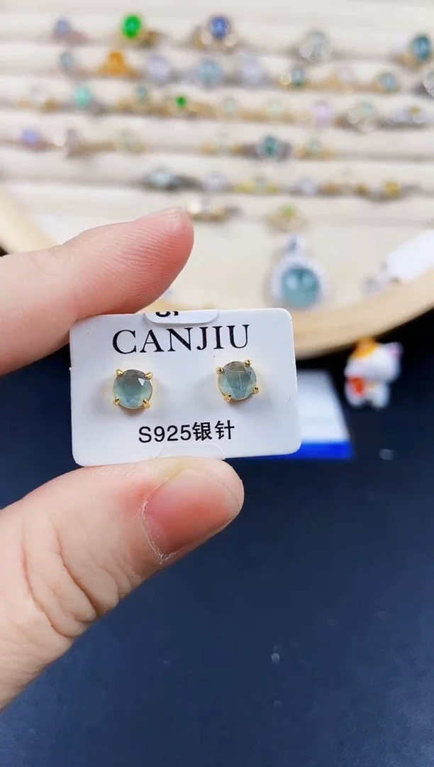翡翠银S925镶嵌耳饰213849