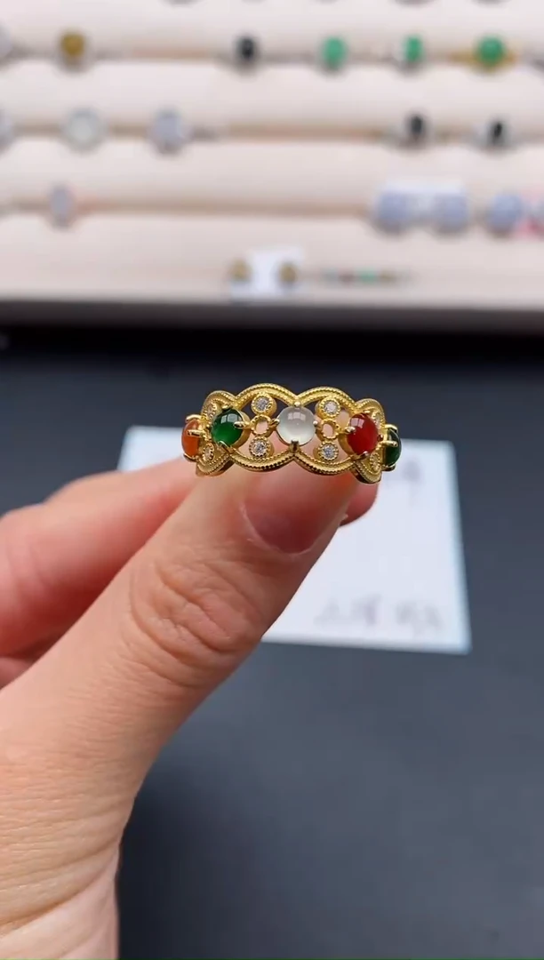 银S925镶嵌戒指翡翠5555555+2