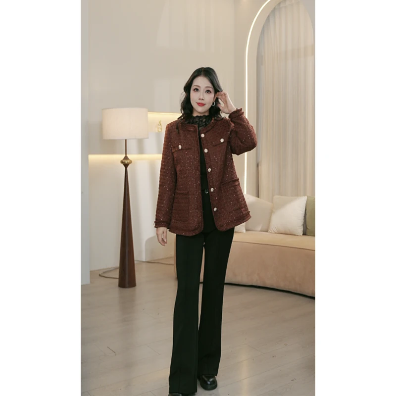 爱朴大码女装2025冬季新款暖系流光时尚洋气显瘦小香风外套23488