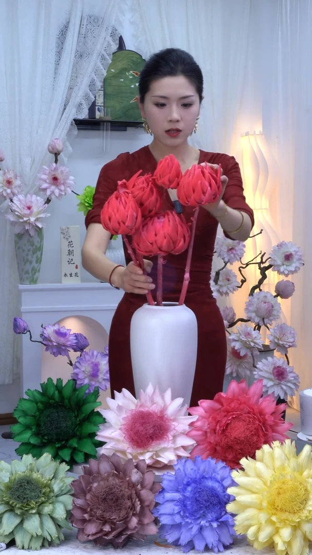 永生洋蓟亮粉5头【微瑕】7796