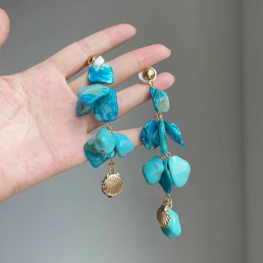 铜合金耳饰 孔雀蓝长款流苏耳环女高级感轻奢耳坠夏日耳饰耳钉潮