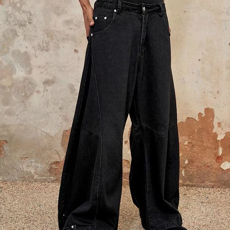 TRIANGLE PROJECT 24SS 黑色解构设计宽松廓形双拼牛仔休闲裤男女