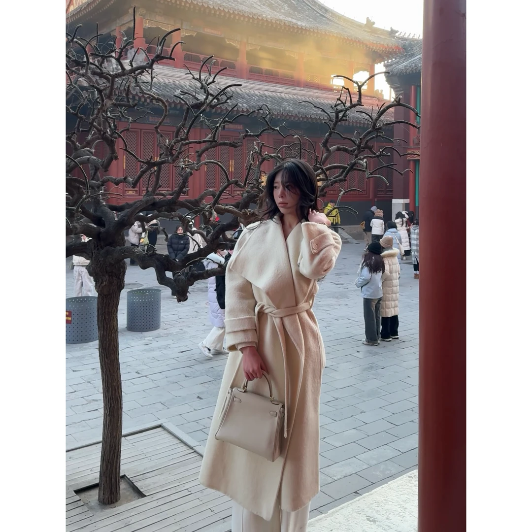 【xinuu专属】6879-翻领斗篷气质双面手缝羊毛大衣纯色双面呢秋冬