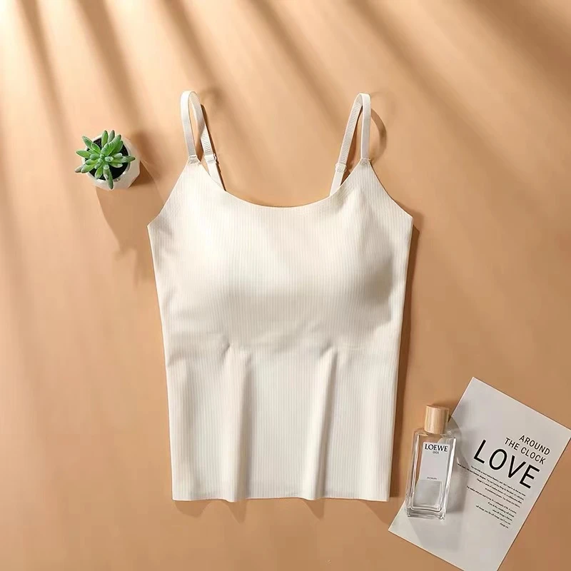 2-27竖纹贝壳背心一体胸垫可调节吊带美背性感外穿内搭夏季网红