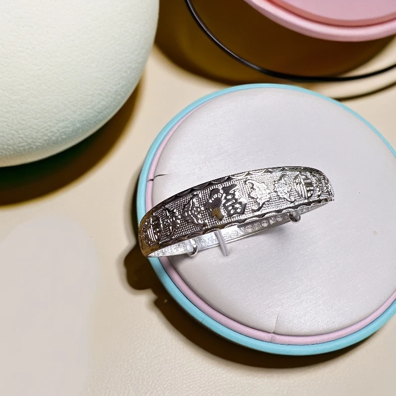 足银手镯 A43足银手镯老年镯轻奢经典实心手镯