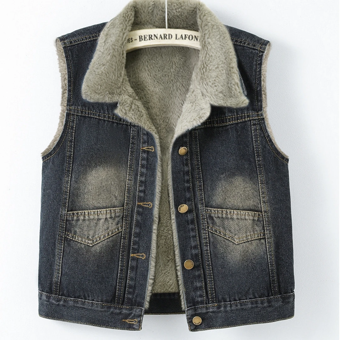 加绒加厚牛仔马甲外套女2025新款秋冬季宽松保暖羊羔绒棉服马夹