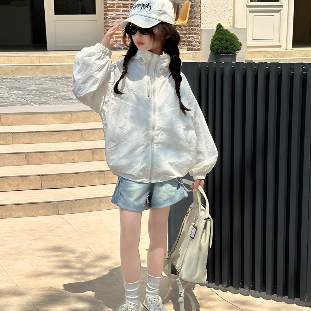 10到15岁双拉链防晒衣外套中大童夏装清凉透气带网眼里布防晒服款