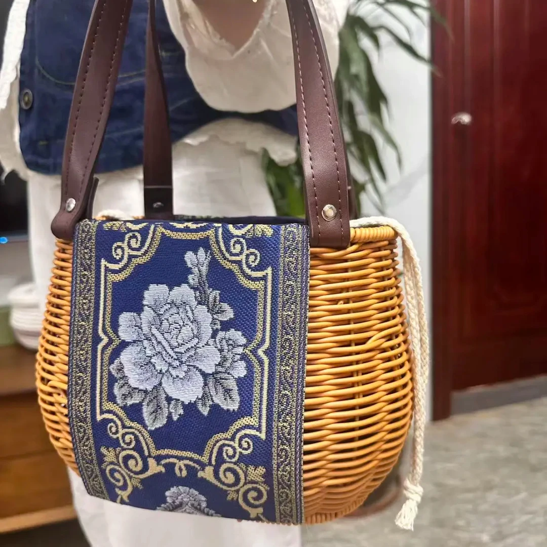 BW11民族风复古手工编织包包手提包手拎刺绣元素女包