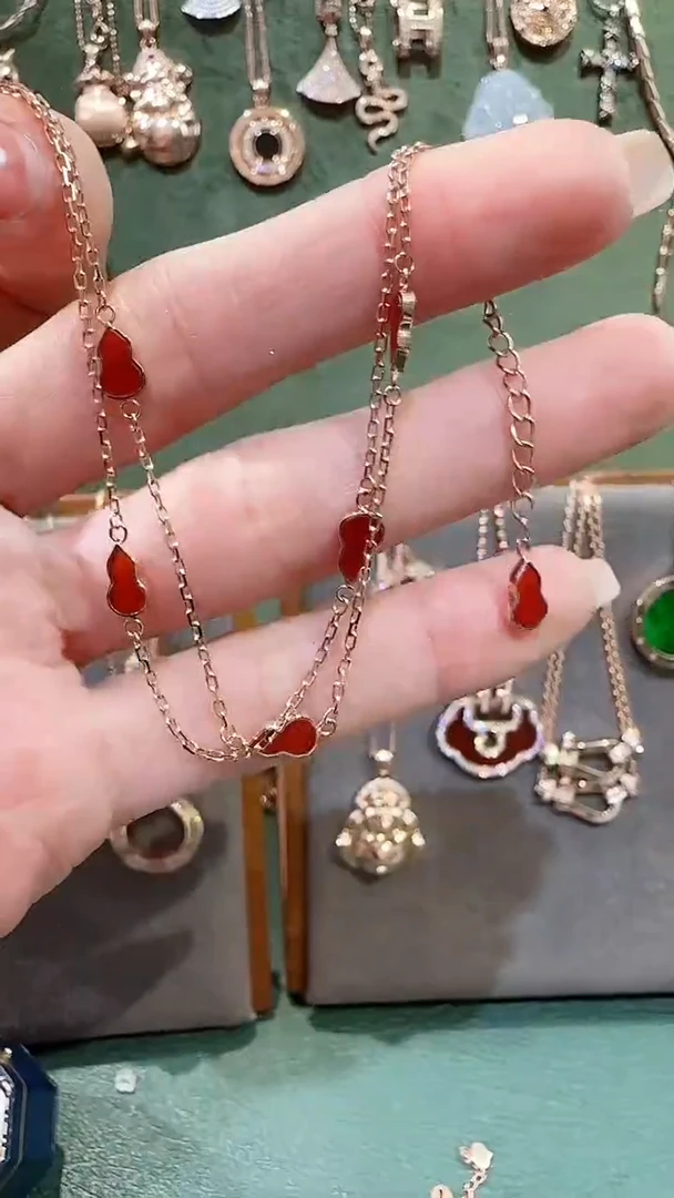 【闪购商品】玛瑙/玉髓手链18K金镶嵌18K金6福葫芦手链