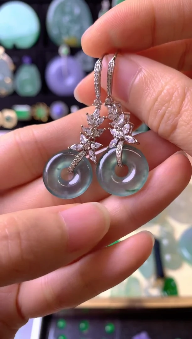 【闪购商品】翡翠耳饰银S925镶嵌成品耳饰