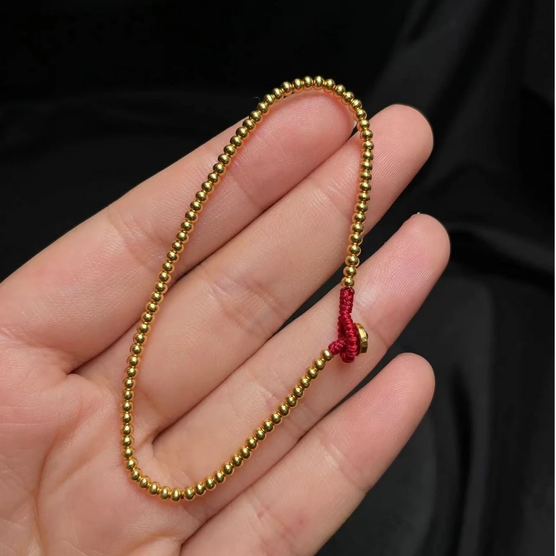 禾乐足金2mm圆珠平安扣手绳 G0