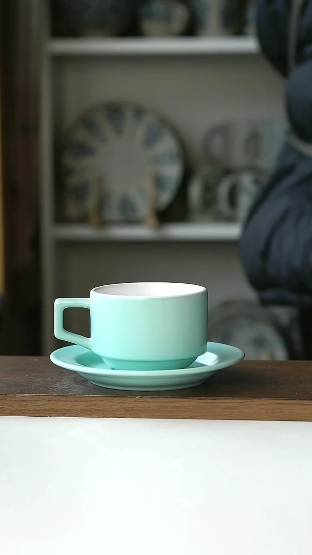 【闪购商品】陶瓷莫兰迪薄荷绿咖啡杯碟套装@4-2@