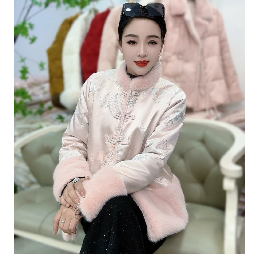 【忆江南】新中式重工刺绣设计国风印花拼接女冬新款小个子上衣