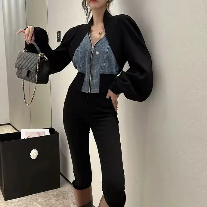 【no退no换 谨慎下单】设计感牛仔拼接上衣 C26603