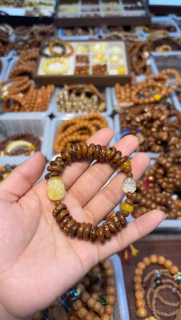 手串琥珀未镶嵌紫金鼠甜甜圈钱串子搭配蜜蜡貔貅