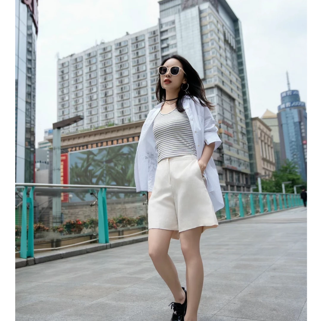 iBlues/依布鲁斯国现 百搭休闲亚麻短裤 KZ0074