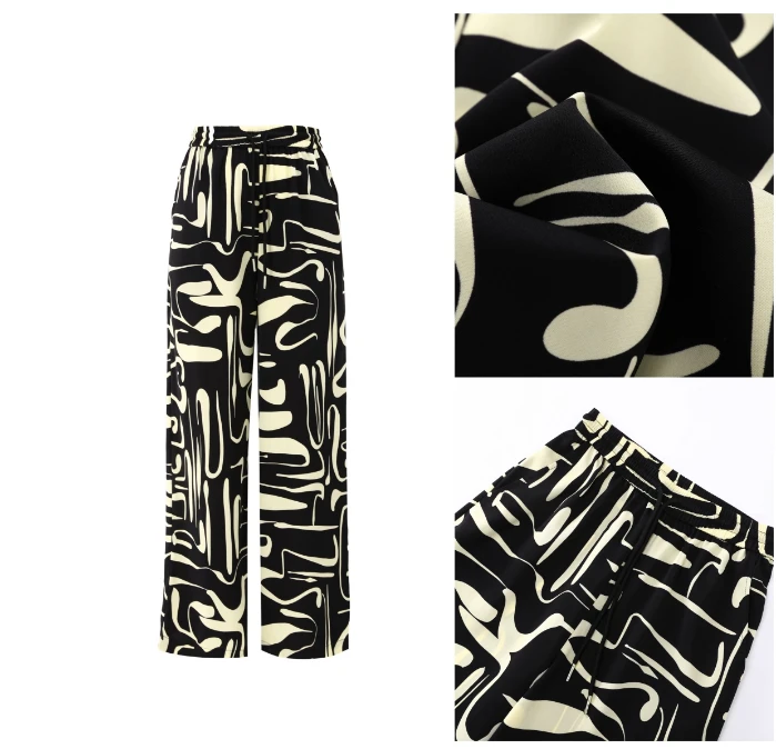 高腰直筒松紧腰宽松薄款印花长裤阔腿裤M55KZ57（0009）