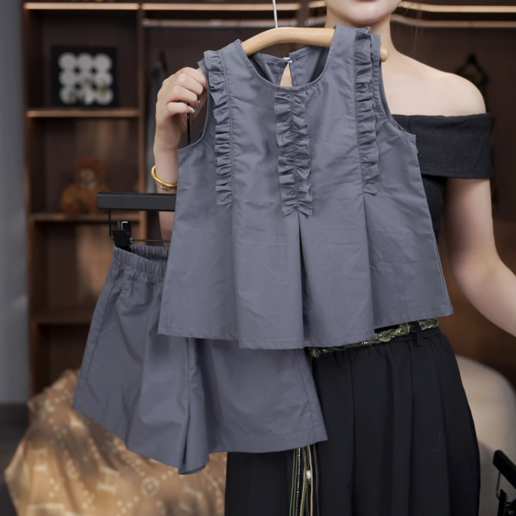 【有木】夏季新品女童上衣韩版薄款夏季休闲设计感方领森系短款