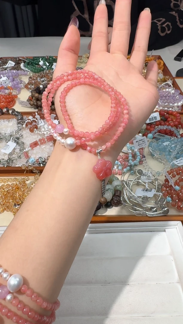 【闪购商品】水晶手链银S925镶嵌D196红纹三圈花花提溜款