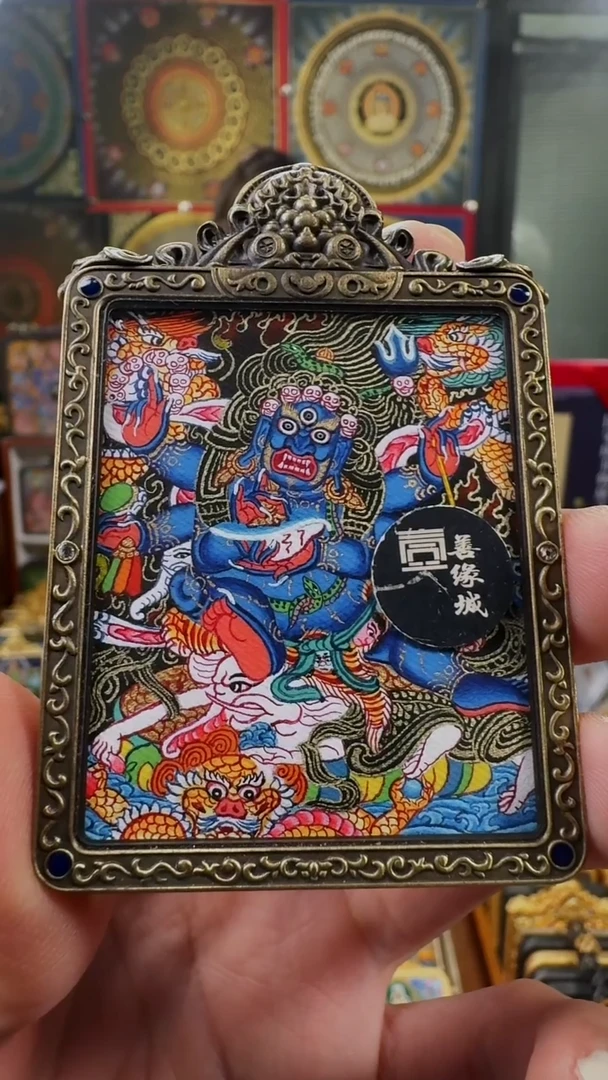 吊坠壹善缘城手绘唐卡大黑天