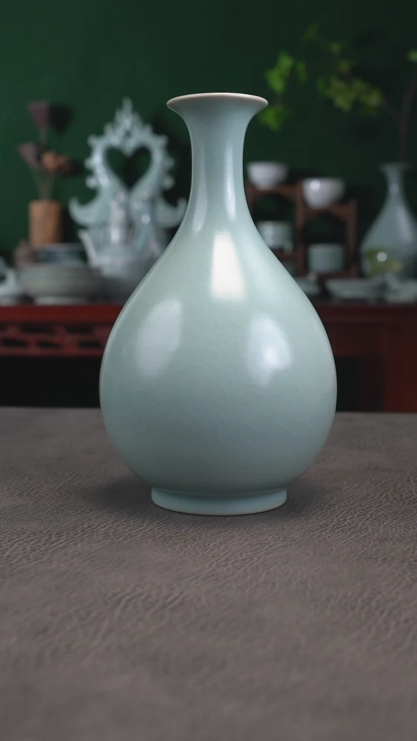 仿古天青釉玉壶春瓶精品20.9-二