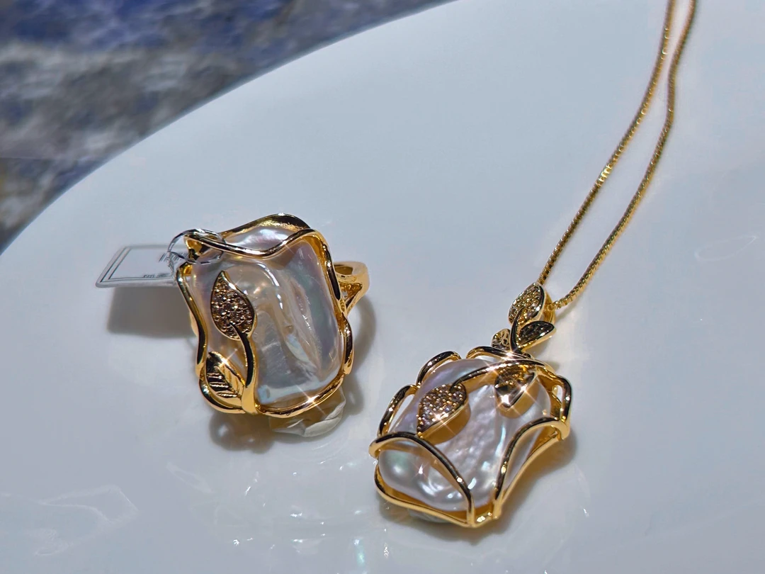 意大利工艺巴洛克淡水珍珠项链戒指一套【多样性发一】【DS024】