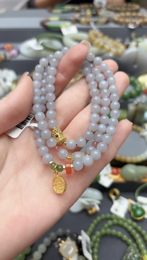 未镶嵌手串和田玉天然和田玉烟紫多圈手串