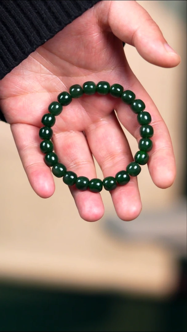 未镶嵌手链和田玉水*栖9mm戈壁碧玉带红皮点