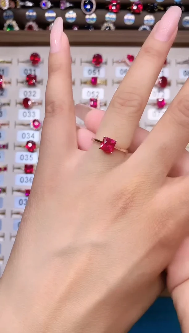 红宝石戒指银S925镶嵌玫瑰金6