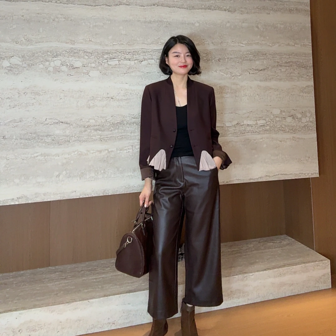 TANTAN 时尚气质通勤拼接秋季短款西装外套3155