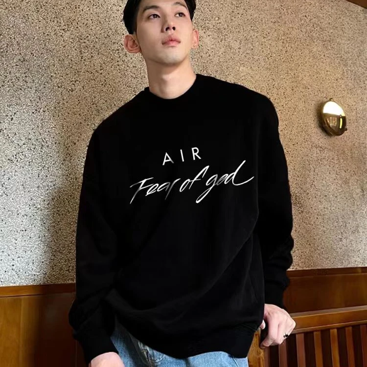 300斤大码美式圆领卫衣长袖宽松加绒圆领春秋冬套头男士t恤无帽