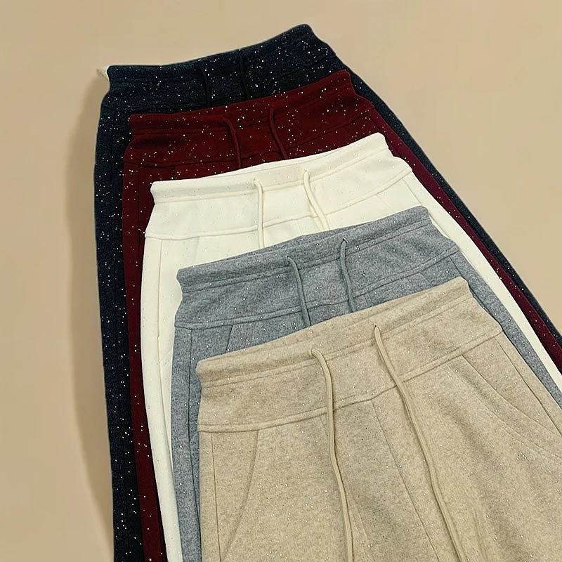 【亮闪梧桐裤】桑蚕 丝羊 绒百搭款垂感休闲显瘦高腰直筒阔腿裤