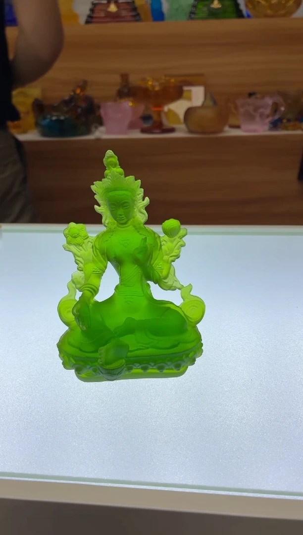 琉璃手工艺品绿度母12公分