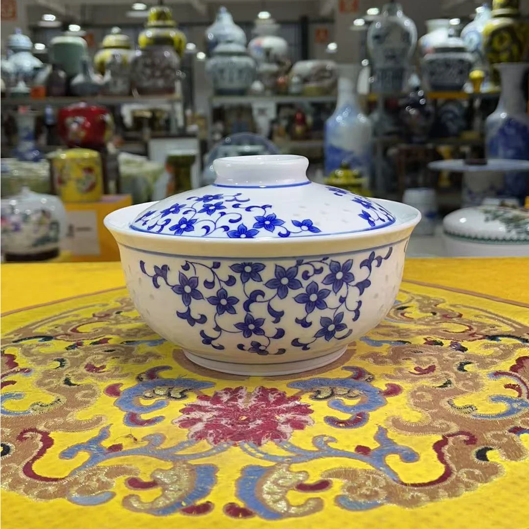 【直径17，高度11】景德镇陶瓷青花盖碗汤碗