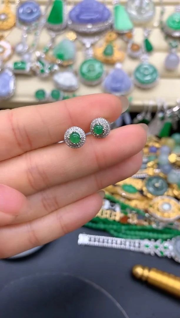 【闪购商品】翡翠耳饰18K金镶嵌109-中国好珍宝