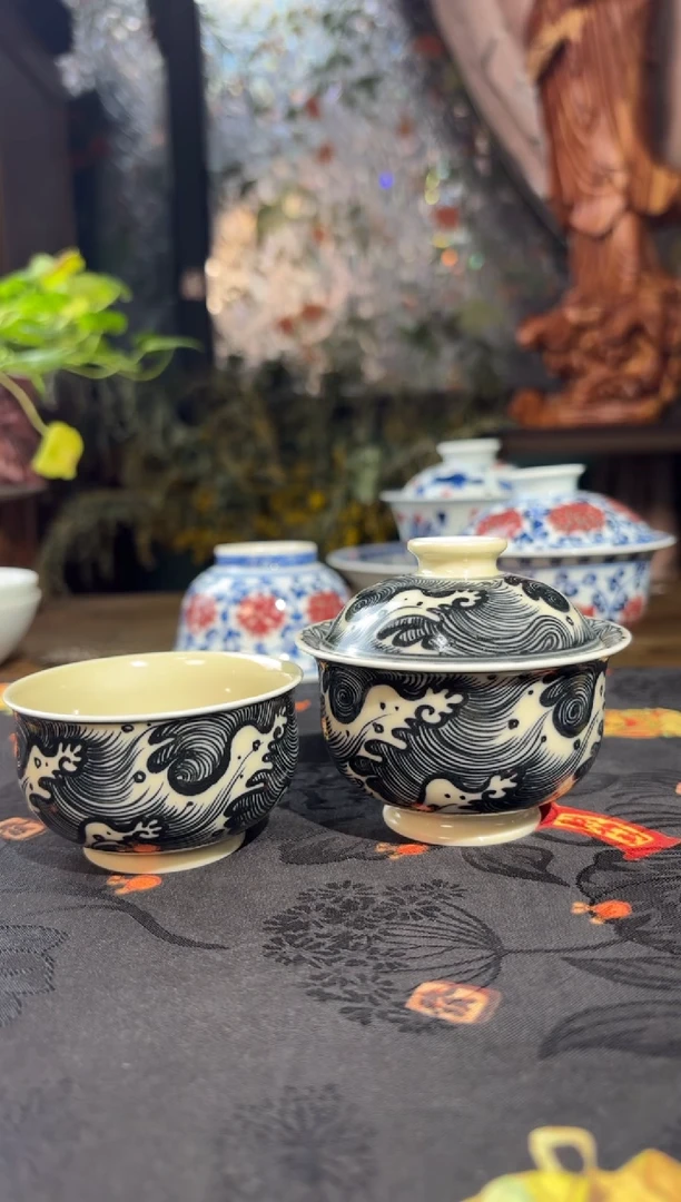 瓷青花手绘岩茶套组