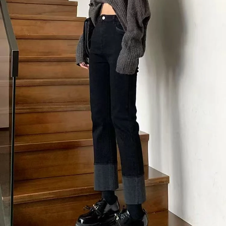 牛仔裤男友风厚款烟管裤常规高弹力做旧女常规款