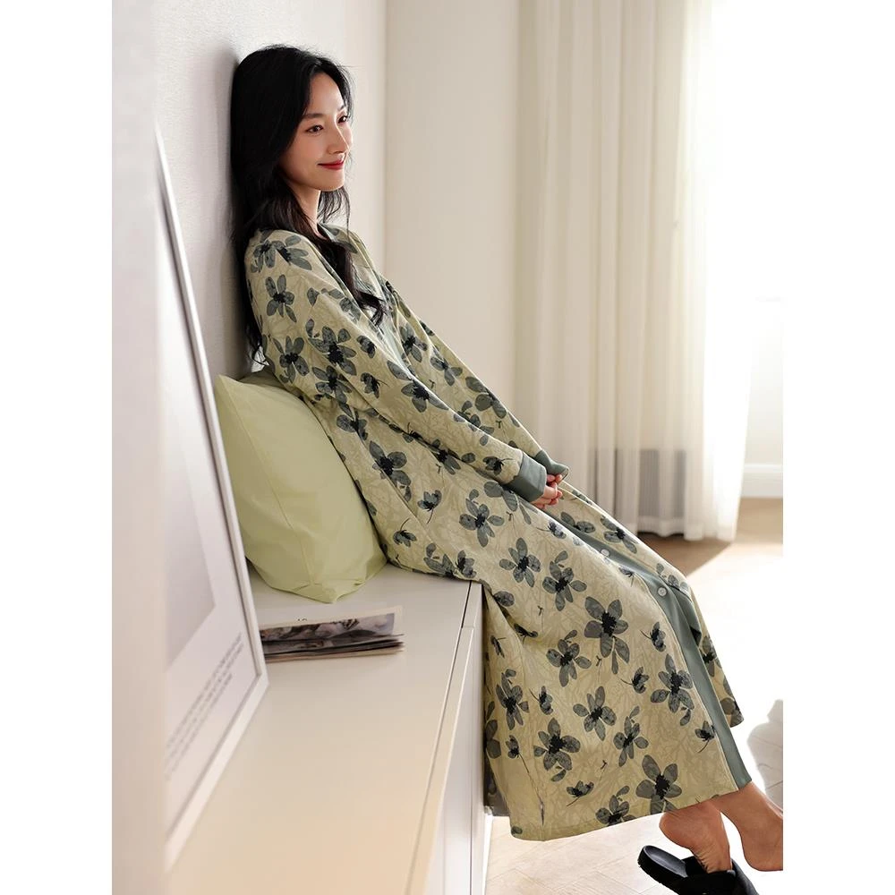 睡裙女春秋款纯棉长袖孕妇月子睡衣女中长款待产连衣裙新款家居服