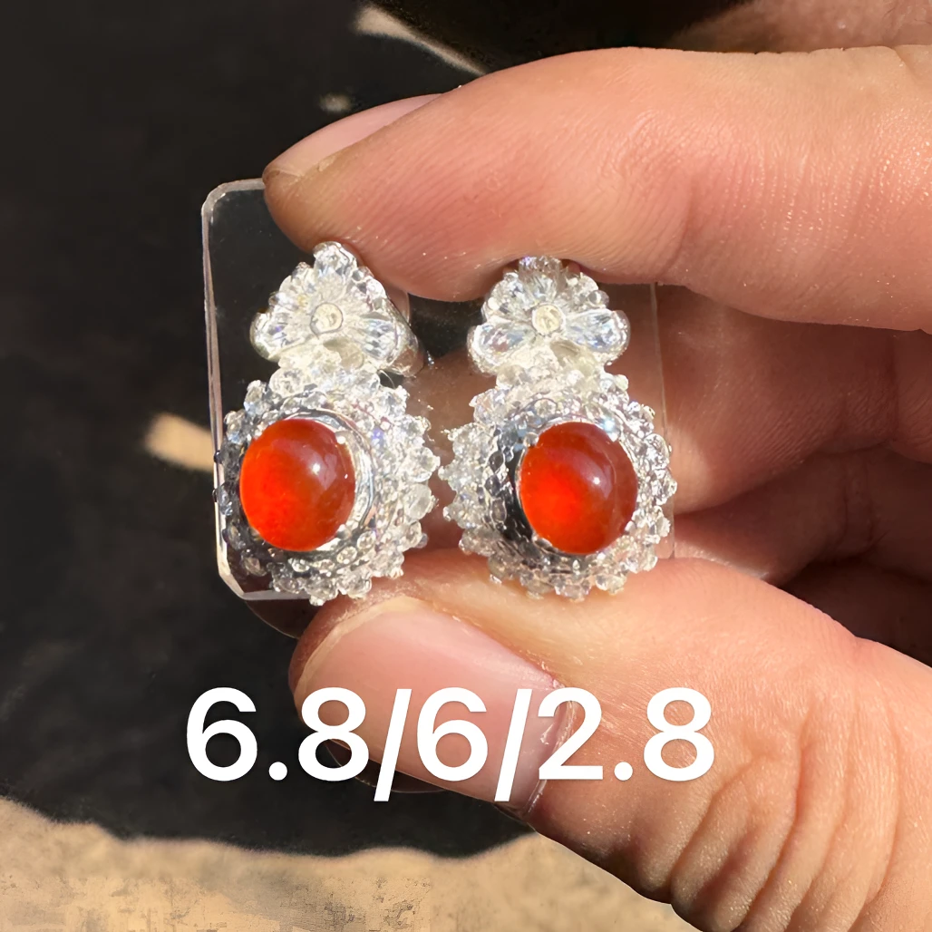 0210(小哪吒在源头)冰种翡翠红翡耳钉干净饱满杠味荧光足M100