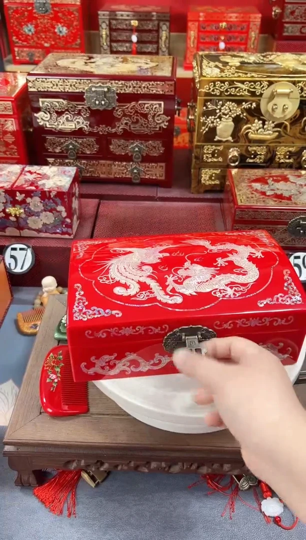 【闪购商品】24厘米新款双层掐丝螺钿镶嵌大红色龙凤